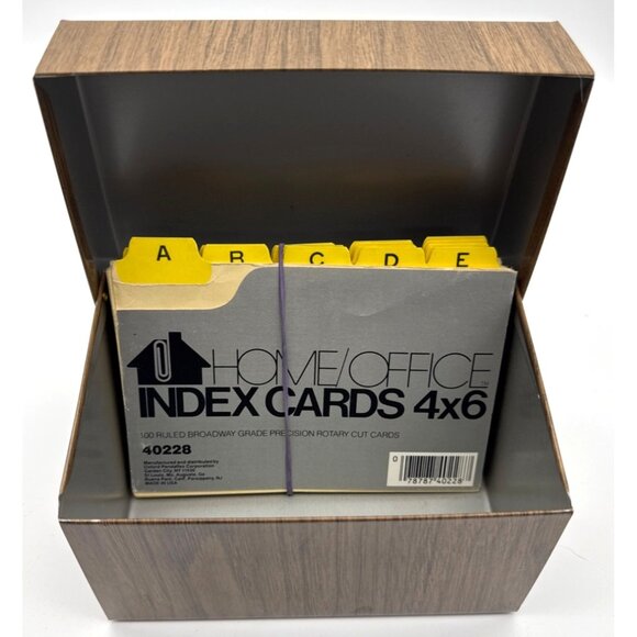 Vintage Metal Tin Box Index Card Storage 3x5 Woodgrain Recipe Filing Hinged - Picture 1 of 7